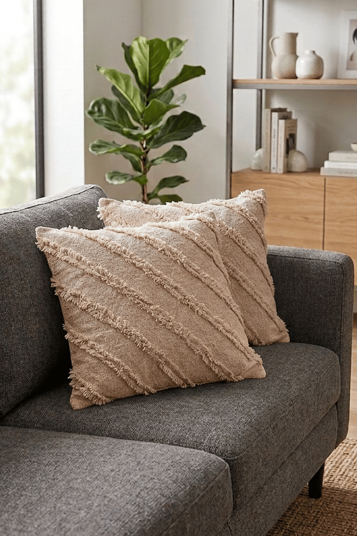 2'li Sakallı Şönil Kırlent Kılıfı 43x43 cm Dekoratif Kırlent Kılıfı - 1