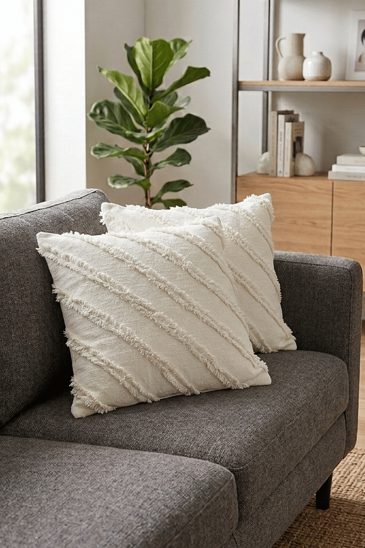 2'li Sakallı Şönil Kırlent Kılıfı 43x43 cm Dekoratif Kırlent Kılıfı - 1