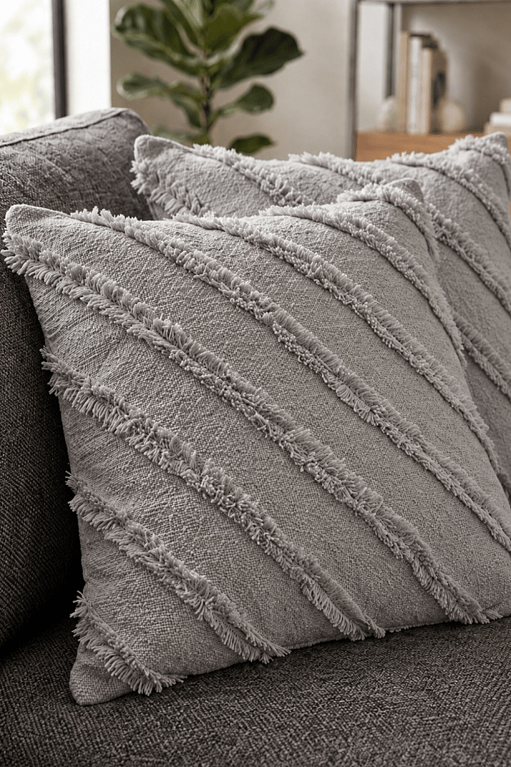 2'li Sakallı Şönil Kırlent Kılıfı 43x43 cm Dekoratif Kırlent Kılıfı - 2