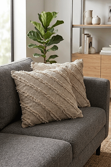 2'li Sakallı Şönil Kırlent Kılıfı 43x43 cm Dekoratif Kırlent Kılıfı