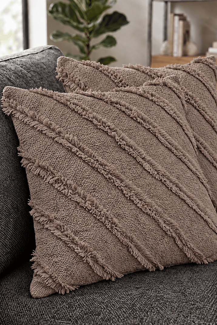 2'li Sakallı Şönil Kırlent Kılıfı 43x43 cm Dekoratif Kırlent Kılıfı - 2
