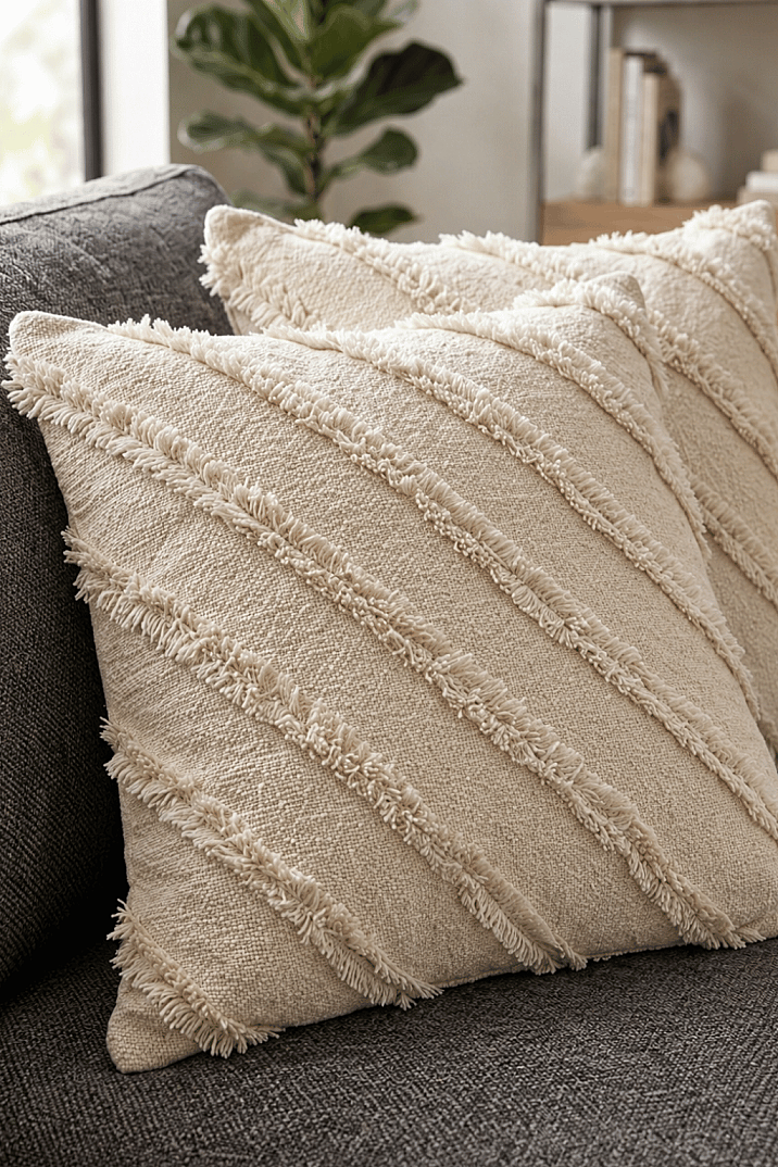 2'li Sakallı Şönil Kırlent Kılıfı 43x43 cm Dekoratif Kırlent Kılıfı - 2