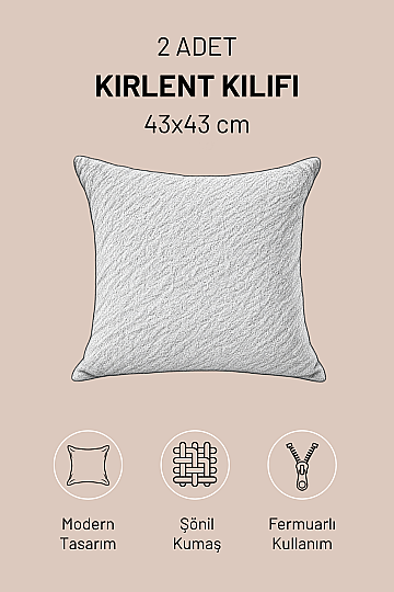 2'li Sakallı Şönil Kırlent Kılıfı 43x43 cm Dekoratif Kırlent Kılıfı - 3