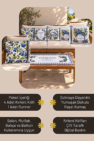 Kırlent Kılıfı ve Runner Seti 5 Parça Dekoratif Dijital Baskılı Set - 5