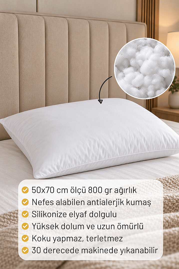 Silikonize Elyaf Dolgulu Antialerjik 800 gr 50x70 cm Yastık - 3